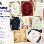 RGBKit banner featuring 10 wedding invitation card designs created with free AI prompts, including floral, traditional, royal, minimalist, and destination wedding styles.