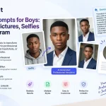 An infographic template showing an AI tool transforming a casual selfie of a young man in a hoodie into a professional business headshot.